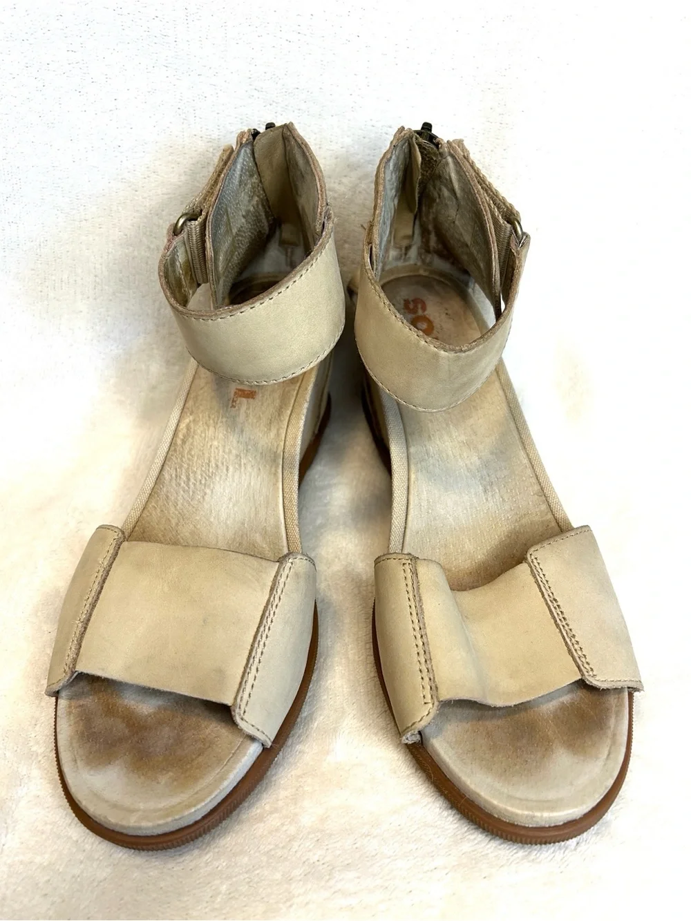 Sorel Joanie II Taupe Leather Wedge Platform Sandals Ankle Strap Women 8.5